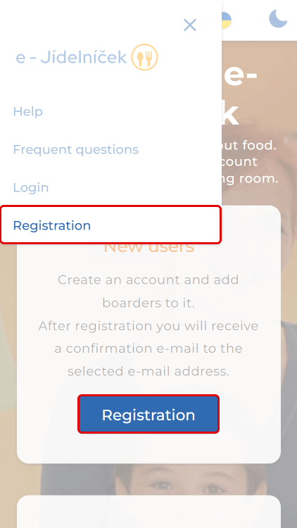 registration in the e-jídelníčku